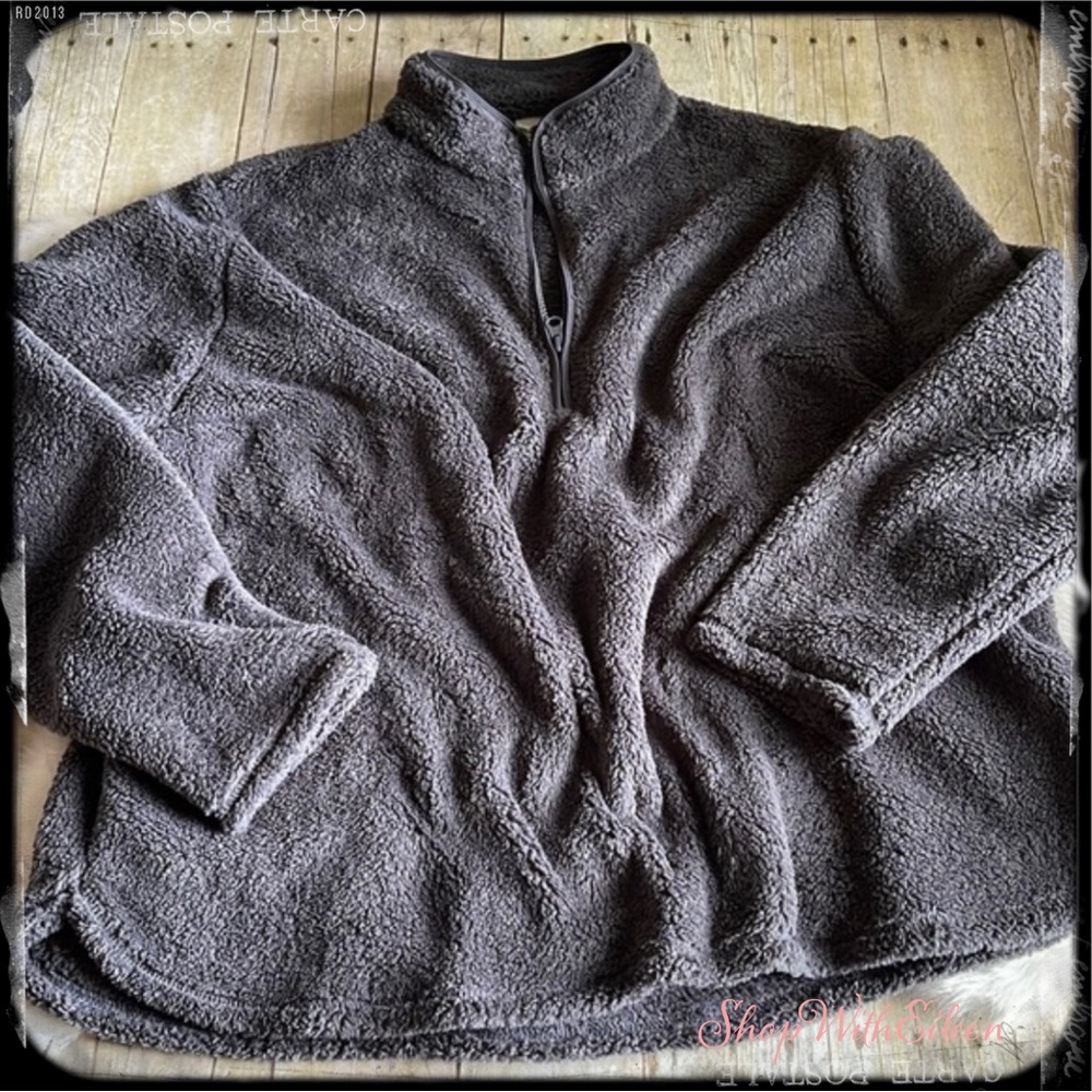 Charcoal Gray 1/4 Zip Teddy Pullover NWT